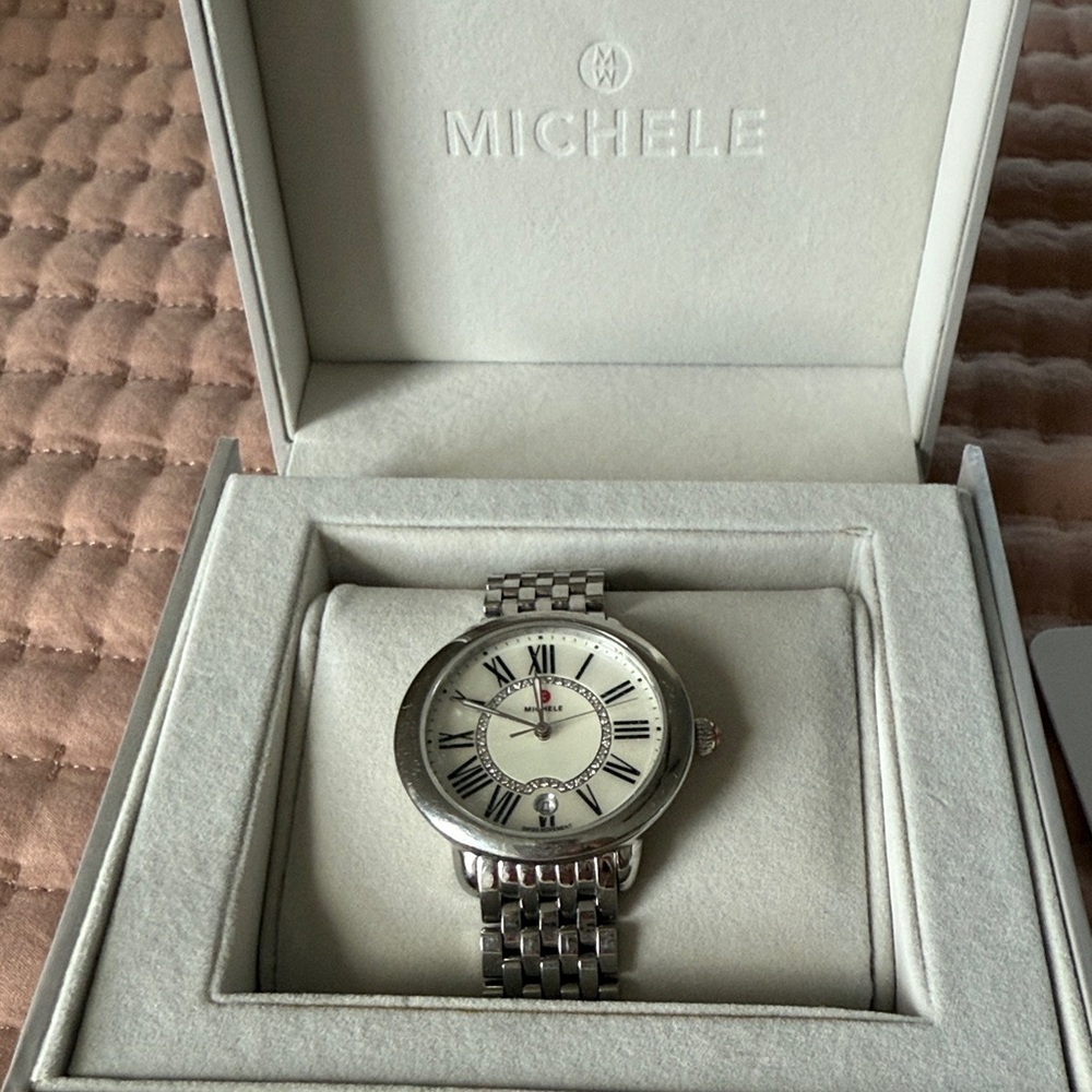 Michele Classic Silver and Cream Watch